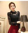 TJ05 Elegant Korean high neck Crochet Long Sleeve Blouse(3 Colors)