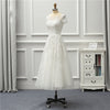 SS50 Simple Short Sleeve Lace Tea Length Beach Wedding Dress