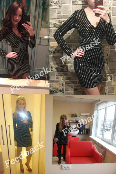 MX106 Bling Bling Long Sleeve Plus size Party Dress