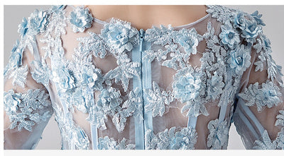 FG201 Half sleeve Lace Flower Girl Dress (Sky Blue/White)
