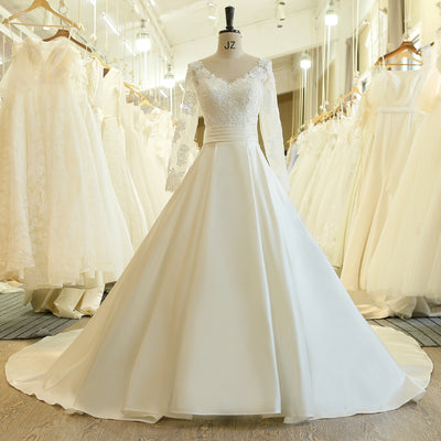 CW148 Long Sleeves A Line Wedding Gown with Chapel train