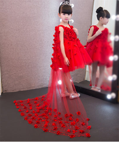 FG139 Luxury flower girl dress with mesh long cape