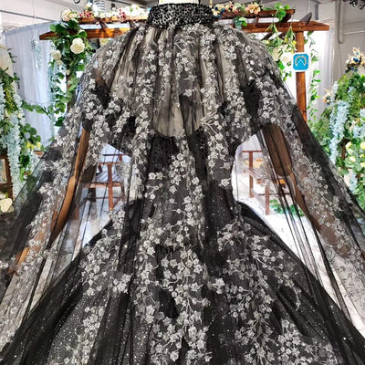 MM24 Black Mother & daughter matching Ball Gown with cape