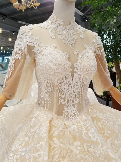 HW360 Real pictures shiny half sleeve high neck  Wedding gowns
