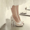 BS106 White Lace Flowers Wedding Shoes