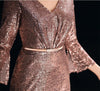 PP173 Bling Rose Gold  Deep V-neck  Long Sleeves Prom Dress