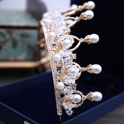 Vintage Pearls Bridal Jewelry Set(Necklace Earrings+Crown+Earrings)