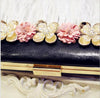 CB64 Handmade flowers with feathers Prom clutch bags (White/Black)