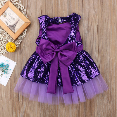 FG154 Sequins Backless with Big Bowknot Girl Dresses (3 Colors)