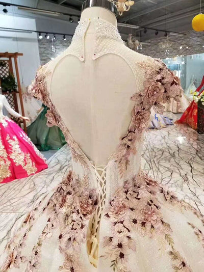 CG140 Real Photo High neck floral beaded Swollen Gown