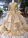 CG208 Real pictures Muslim Champagne Gold shinny Wedding Gown