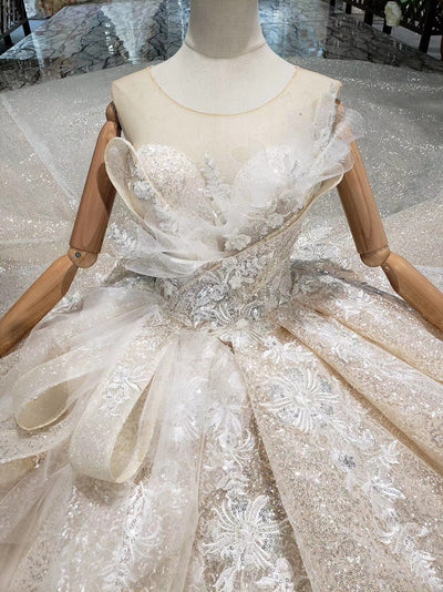 HW42-1 Handmade Glitter Wedding dress with Chapel train