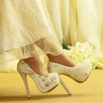 BS154 White Pearl Bridal shoes
