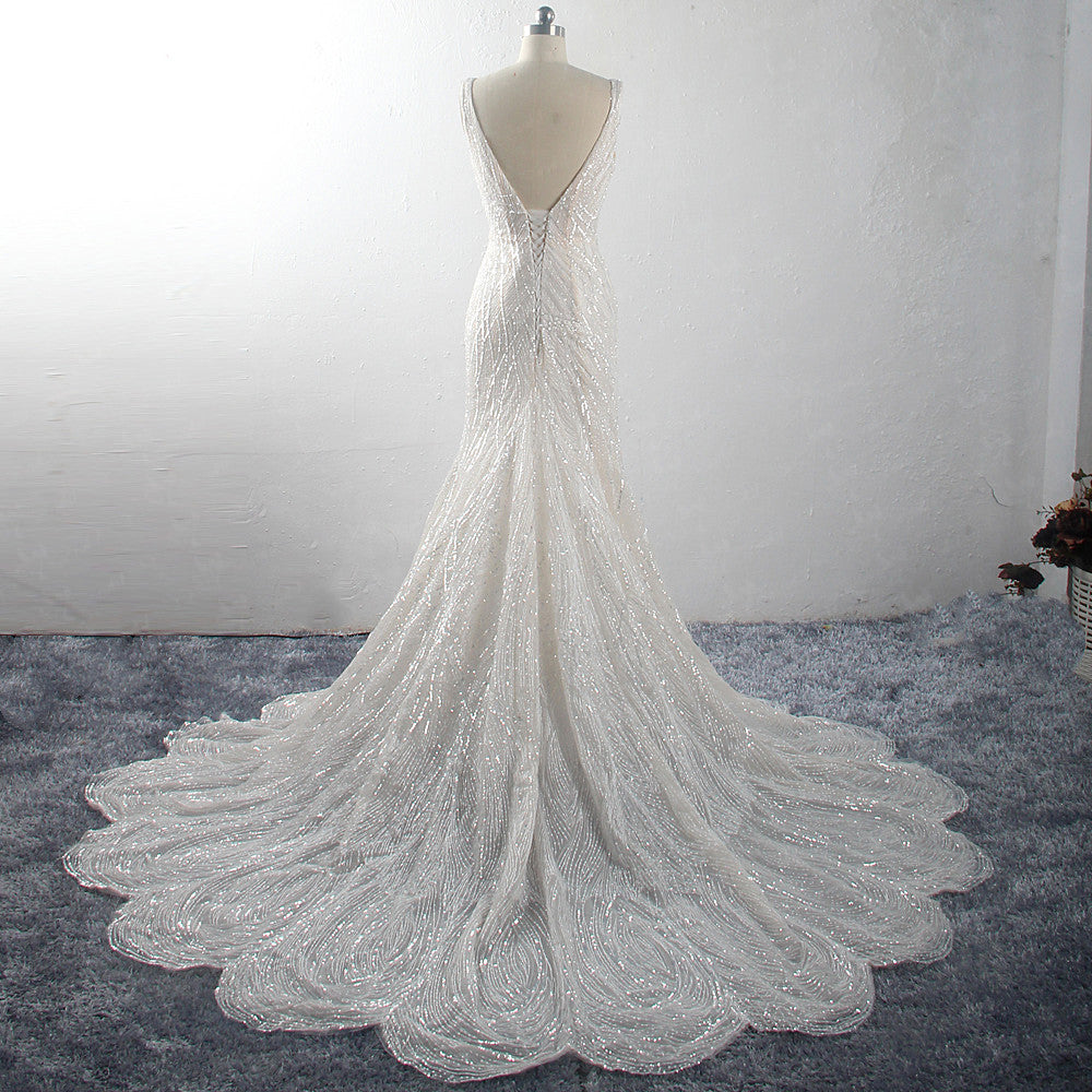 HW186 High quality V-neck sequin beading Mermaid Wedding dress ...