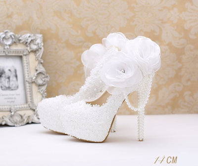 BS149 White Lace Bridal Shoes