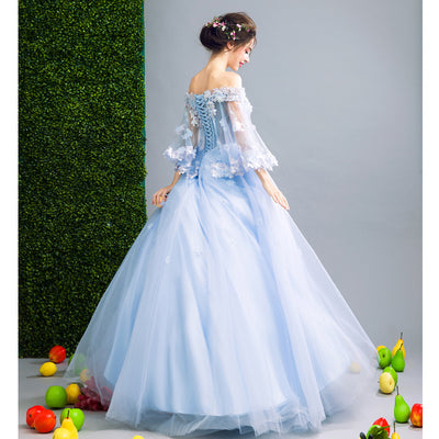 CG28 Floral Lace Blue Wedding Dress