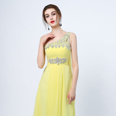 PP72 One Shoulder Crystals Beaded Prom Dresses(10 Colors)