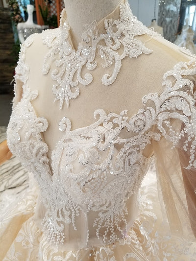 HW360 Real pictures shiny half sleeve high neck  Wedding gowns