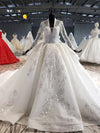 HW100 Real Photo Long sleeve sequined white wedding gown
