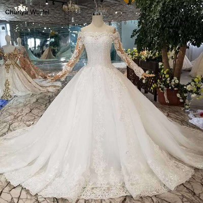 HW190 High quality off the shoulder full sleeves wedding gown