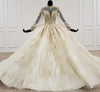 HW129 Lantern sleeves gold embroidery Wedding gown with matching veil