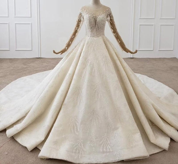 HW188 Luxury full sleeves flower Applique beading Bridal Gown ...