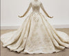 HW160 Luxurious Gold Applique Long Sleeves Wedding Gown