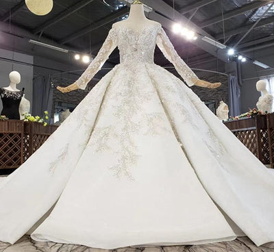 HW238 Real Photo : luxury sequined crystal beading Wedding Gown