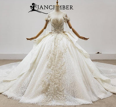 HW205 Real Photo high-end short sleeves beading tassel Wedding Gown