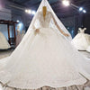 HW310 Real Pictures V-neck long sleeves Beading Bridal Gown +Veil