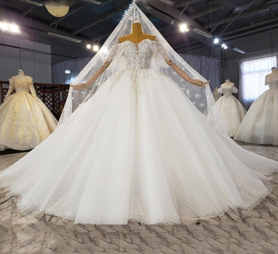HW408 Real pictures 100 % Shiny Bridal Gown+Matching Veil