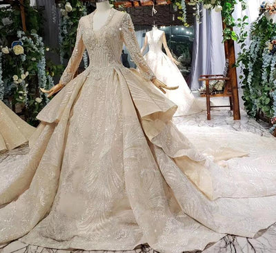 HW97 Real picture haute couture long sleeve beading Wedding gown