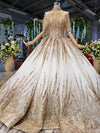 CG97 Handmade gold rhinestones beaded Wedding Dress
