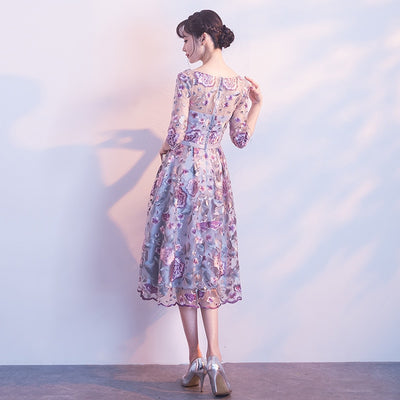 BH252 Floral embroidery Bridesmaid dresses (Purple/Red)