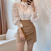 TJ117 korean plus size Hollow Out Lace Blouses ( 3 Colors )