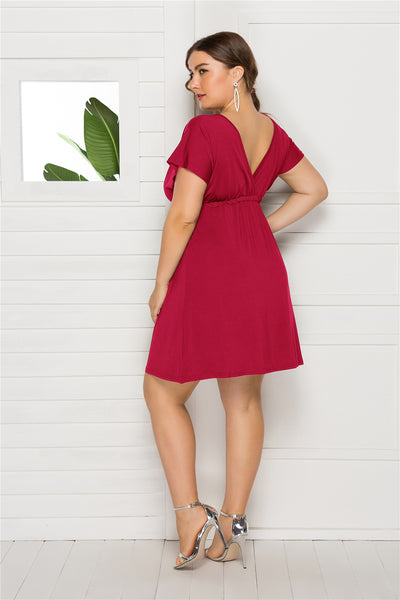 MX276 Simple deep v neck plus size dresses( 7 Colors )