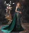 LG374 Real Photo 2 Styles Green sequin Evening Gowns with overskirt