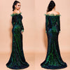 PP369 Off Shoulder Feather Sequin Evening Dresses (4 Colors )