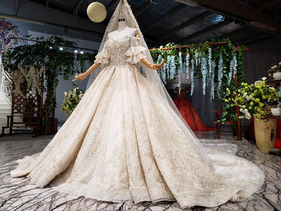 HW90 Princess off the shoulder bead sequin flare sleeves Wedding Gown