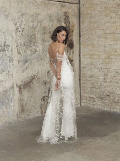 PD34 : Spaghetti Straps Wedding Jumpsuit with lace Jacket