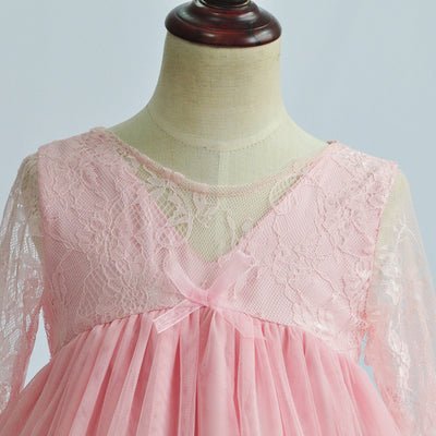 FG203 Ruffle Flower Girls Dresses(White/Pink)