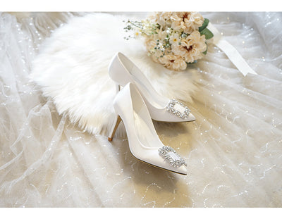 BS58 Diamond  satin Bridal Court shoes