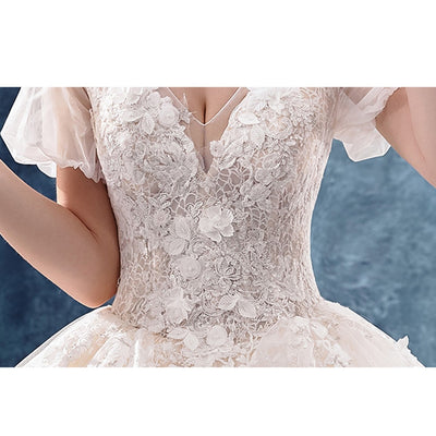 HW406 V-neck short sleeve Wedding Gown