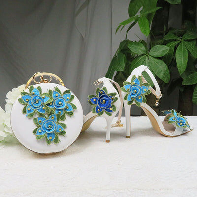BS76 Flower wedding shoes with matching chutch bags(3 Colors)