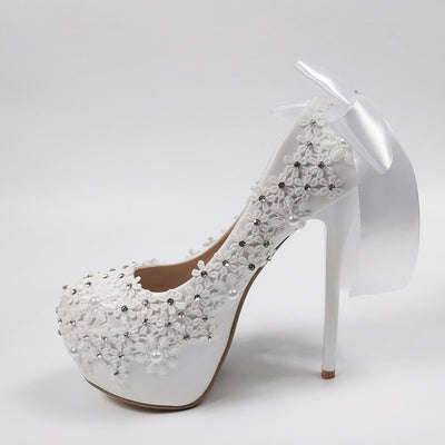 BS151 Lace Bridal shoes with big bow