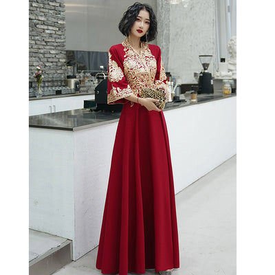 PP261 Plus size gold embroidery half sleeve Evening Dress