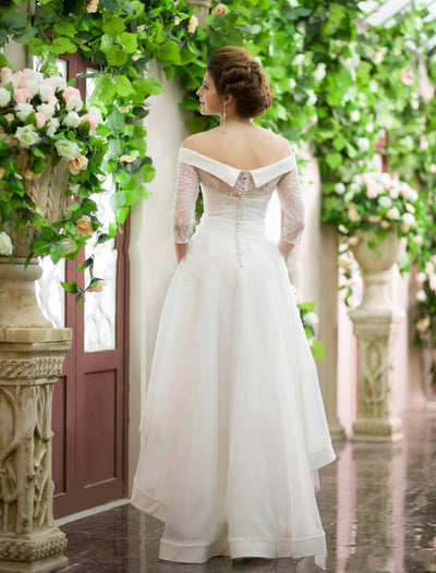 SS113 Off Shoulder Half Sleeve High Low Wedding Dresses