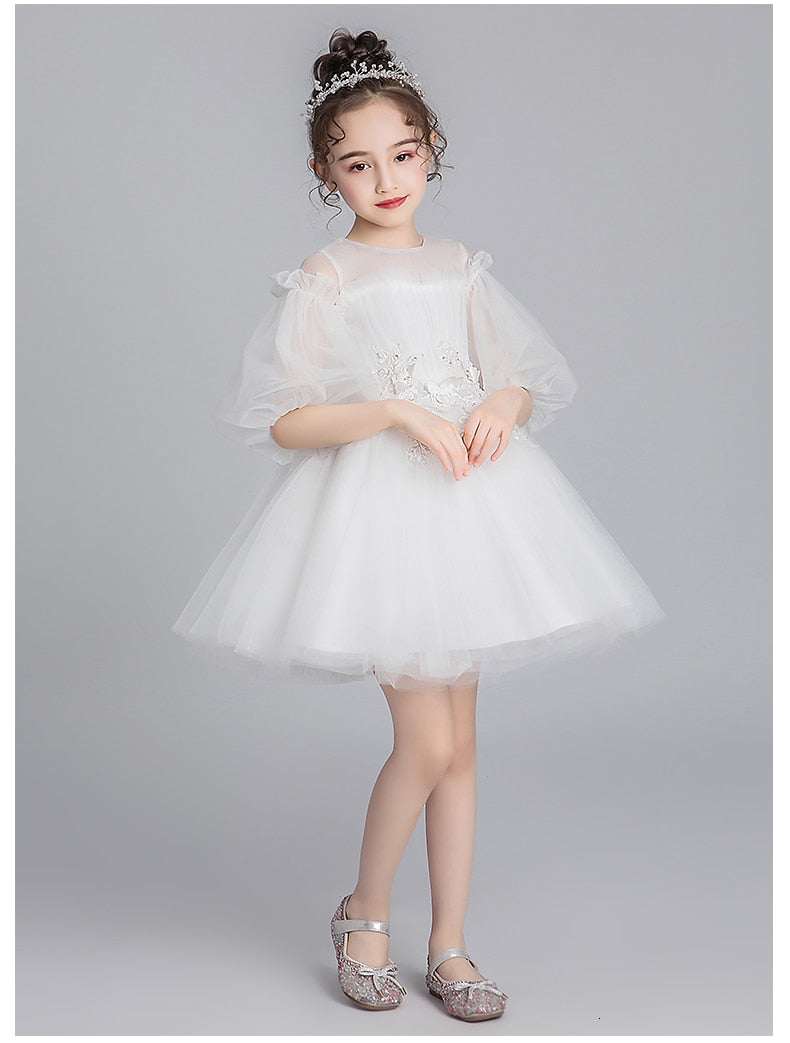 FG328 White Tulle Embroidery Flower Girl Dress - Nirvanafourteen
