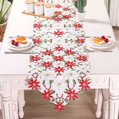 DIY366 Hollow out Embroidered Table Runner ( Red/White )