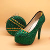 BS139 Handmade Green crystal wedding shoes with matching bag